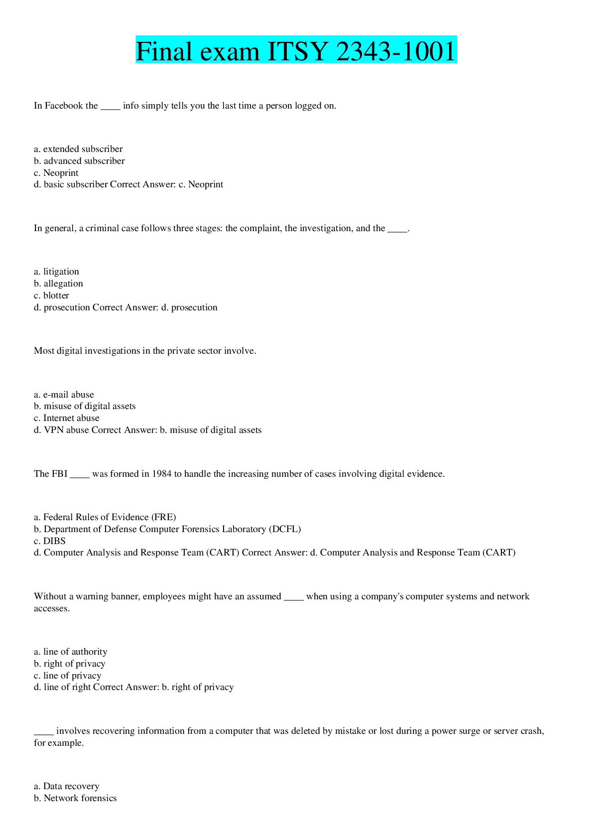 Preview image of Final exam ITSY 2343-1001 document